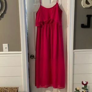 Hot pink large ruffle maxi dress
